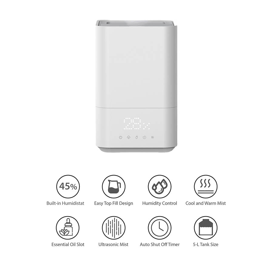 JS H20 Ultrasonic Warm & Cool Humidifier – 5L Top fill – Humidistat & Humidity Control – Thermostat – Essential Oil